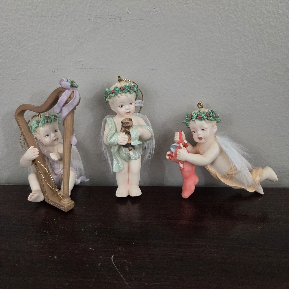 Hamilton Collection Little Messenger Ornaments - Harp, Kitten & Stocking 1997